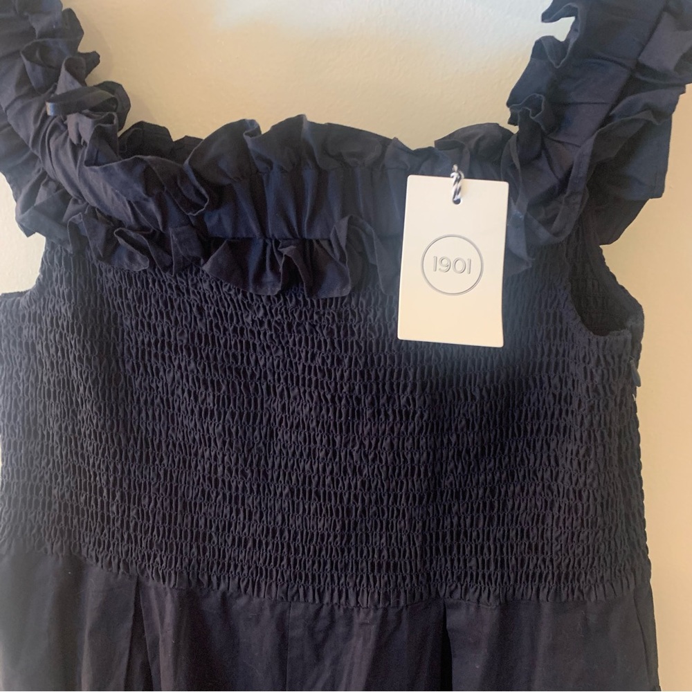 Nordstrom 1901 Cotton Smocked Ruffle Off Shoulder Wide Leg Cropped Jumpsuit - Picture 5 of 15